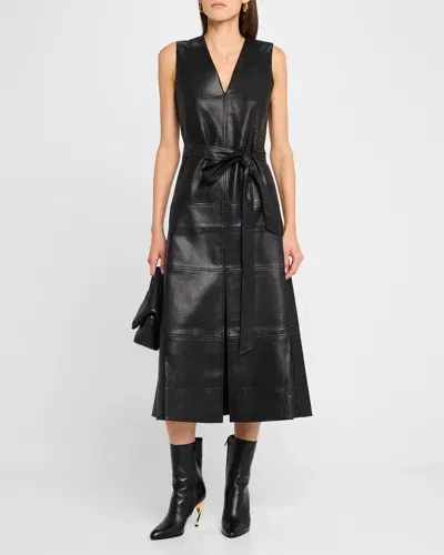 Tanya Taylor Reinella Belted Vegan Leather Midi Dress In Black