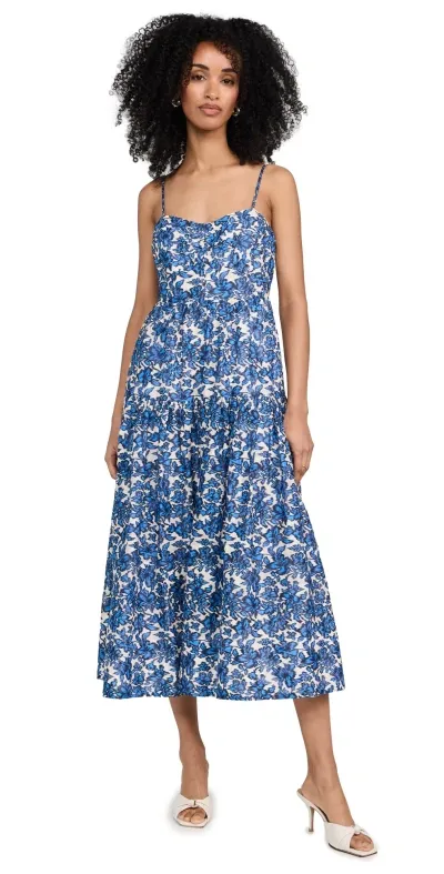 Tanya Taylor Verona Dress In Maritime Blue Off White Multi