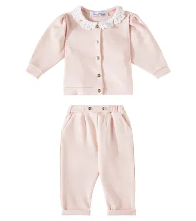 Tartine Et Chocolat Baby Lace-trimmed Cardigan And Pants Set In Pink