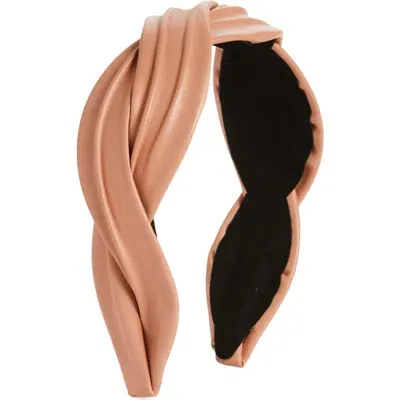 Tasha Braided Faux Leather Headband In Blush Pink