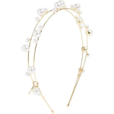 Tasha Double Row Imitation Pearl Headband In Gold