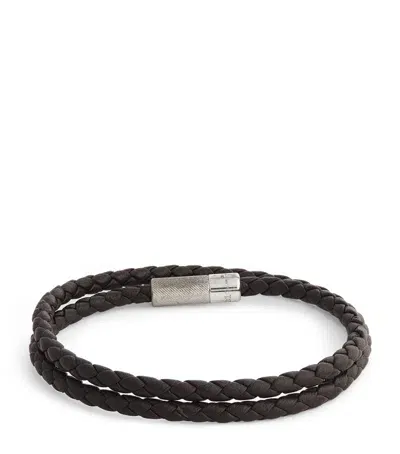 Tateossian Leather Double-wrap Braided Bracelet In Black