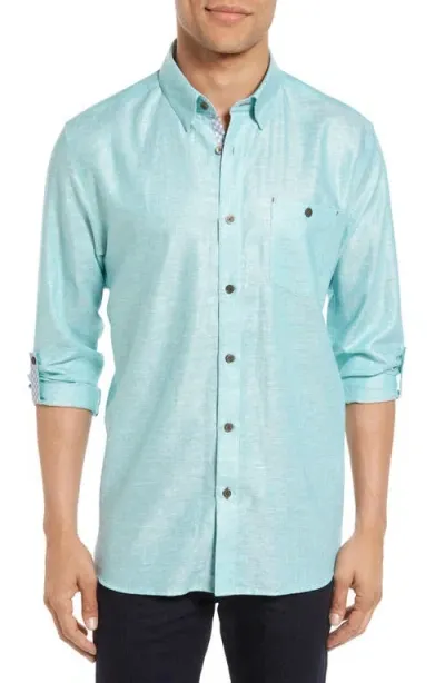 Ted Baker London Laavno Extra Slim Fit Linen Blend Sport Shirt In Teal