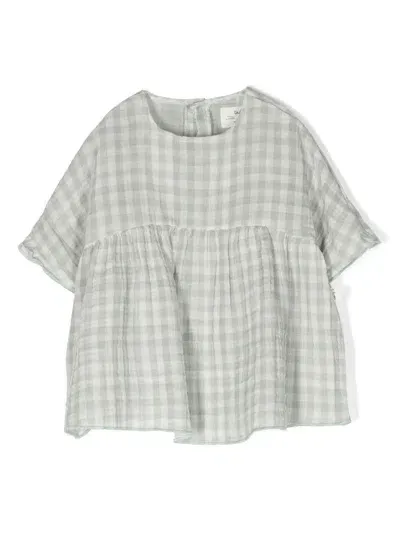 Teddy & Minou Babies' Checkerboard Print Empire Blouse In Green