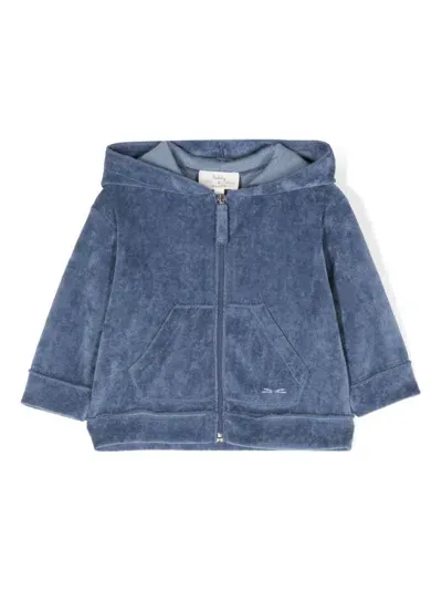 Teddy & Minou Babies' Velour Hoodie In Blue