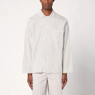 Tekla Beige Striped Pyjama Shirt In Multicolor