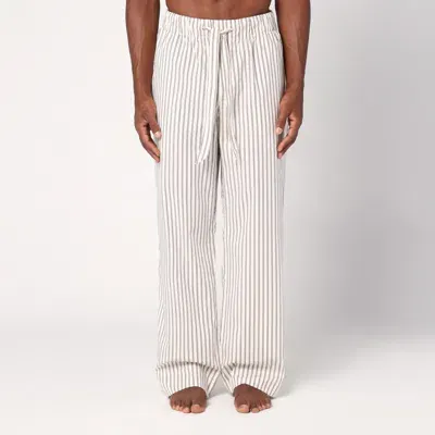 Tekla Beige Striped Pyjama Trousers In Multicolor