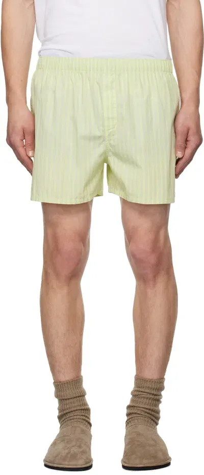 Tekla Ssense Exclusive Green Auralee Edition Boxer Pyjama Shorts In Light Moss Stripes