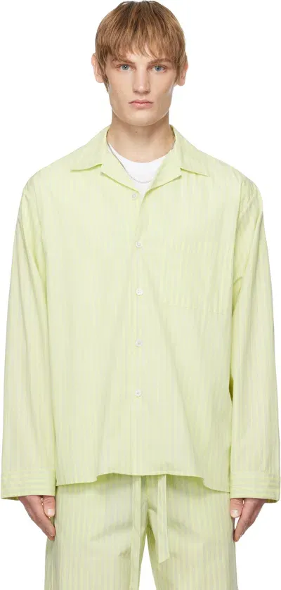 Tekla Ssense Exclusive Green Auralee Edition Cotton Poplin Pyjama Shirt In Light Moss Stripes