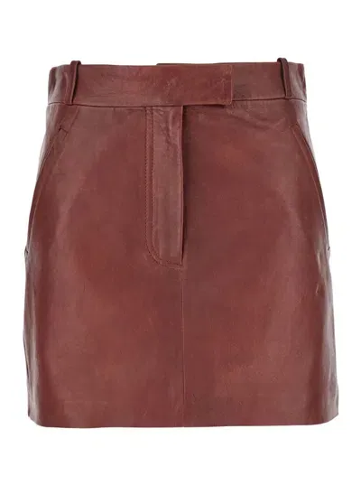 Tela Helen Leather Skirt In Burgundy