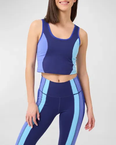 Terez Tlc Princess Seam Colorblock Crop Top In Blues