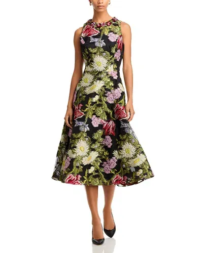 Teri Jon By Rickie Freeman Floral Jacquard A Line Dress In Black Multi