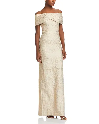 Teri Jon By Rickie Freeman Jacquard Gown In Gold