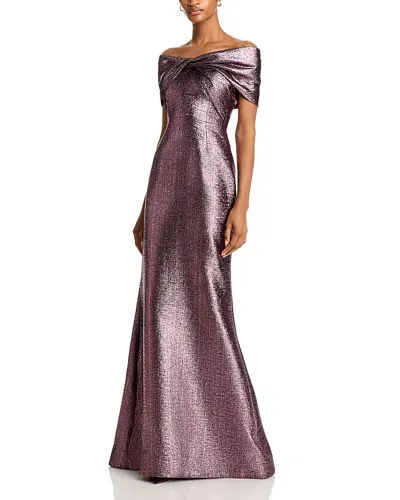 Teri Jon By Rickie Freeman Off-the-shoulder Twist Gown In Amethyst