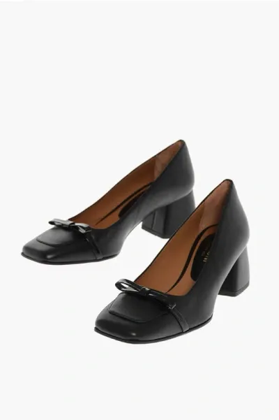 Testoni Leather Square Toe Norma Pumps Heel 5.5cm In Black