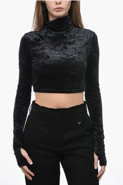 The Andamane Long Sleeved Velvet Top In Black