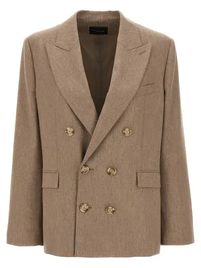 The Andamane 'pixie' Blazer Double-breasted Structured Shoulders In Beige