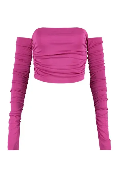 The Andamane Women's Long Sleeve Crop Top In Fuchsia