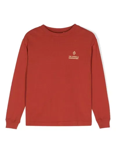 The Animals Observatory Kids' Arie Long-sleeve Cotton T-shirt In Red