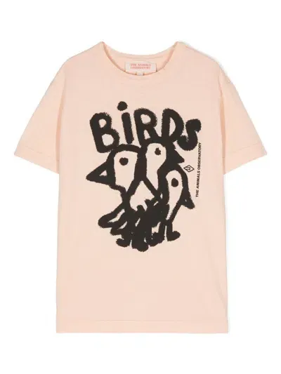 The Animals Observatory Kids' Birds Rooster Cotton T-shirt In Pink