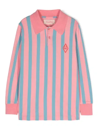 The Animals Observatory Kids' Eel Striped Polo Shirt In Blue