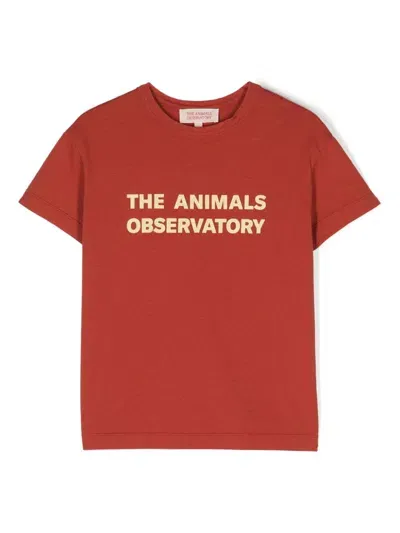 The Animals Observatory Kids' Orion Cotton T-shirt In Red