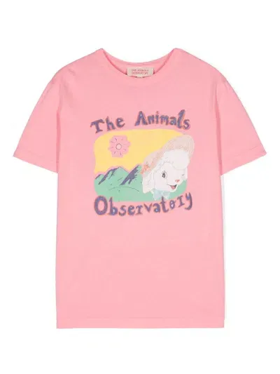 The Animals Observatory Kids' The Sheep Logo-print T-shirt In Pink