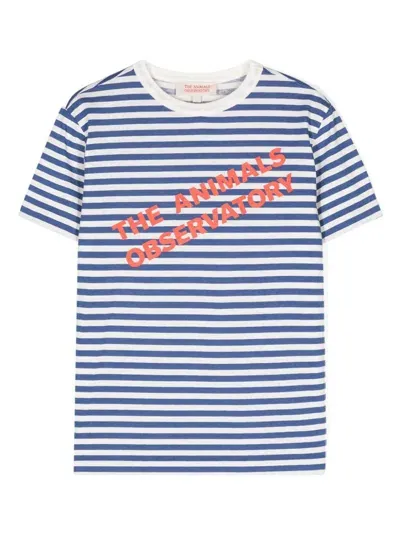 The Animals Observatory Kids' The Stripes Rooster Cotton T-shirt In Blue