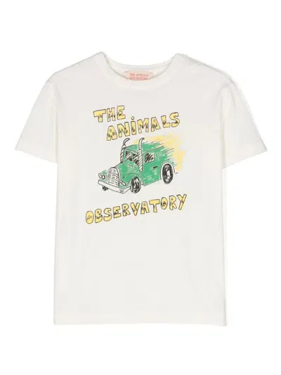 The Animals Observatory Kids' The Truck Rooster Cotton T-shirt In Neutrals