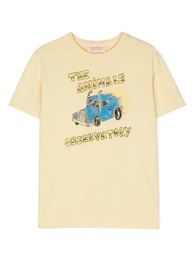 The Animals Observatory Kids' The Truck Rooster Cotton T-shirt In Yellow