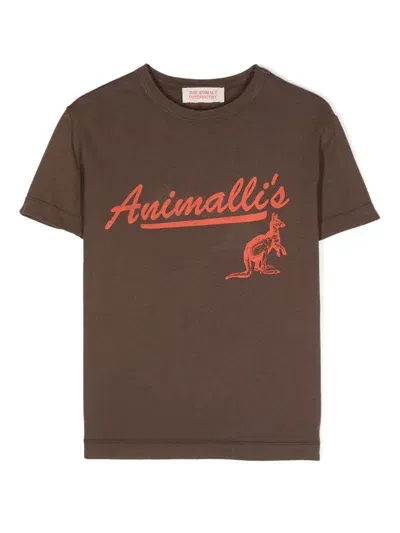 The Animals Observatory Kids' The Walnut Logo-print T-shirt In Brown