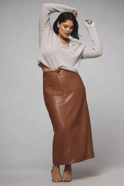 The Colette Collection By Maeve The Colette Faux Leather Maxi Skirt By Maeve In Brown