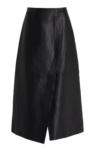 The Frankie Shop Hedi Leather Midi Wrap Skirt In Black