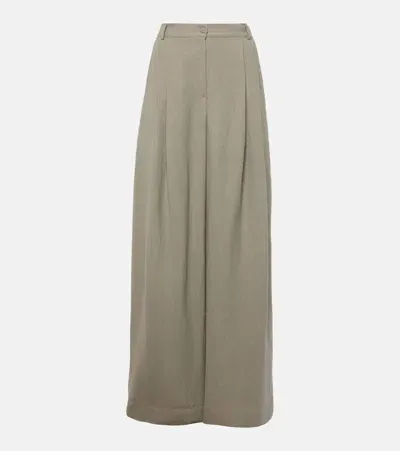 The Frankie Shop Piper Pleated Twill Wide-leg Pants In Grey