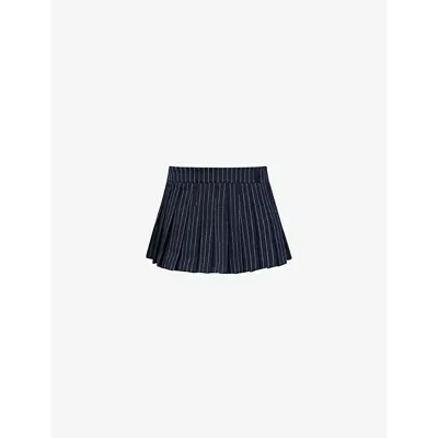 The Frankie Shop Womens Navy White Pinstripe Blake Pleated Woven-blend Mini Skirt