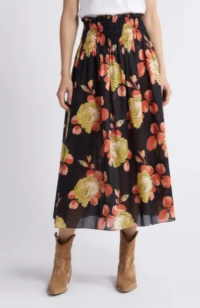 The Great . The Canary Floral Midi Skirt In Cabbage Rose Print