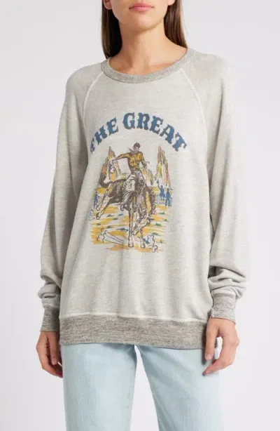 The Great . The College Rodeo Cotton Graphic Sweatshirt In Soft Heather Grey