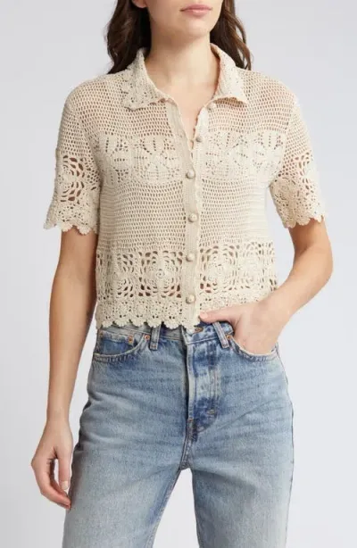 The Great . The Crochet Cotton Button-up Shirt In Natural