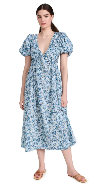 The Great The Gallery Dress Light Sky Pressed Floral Print