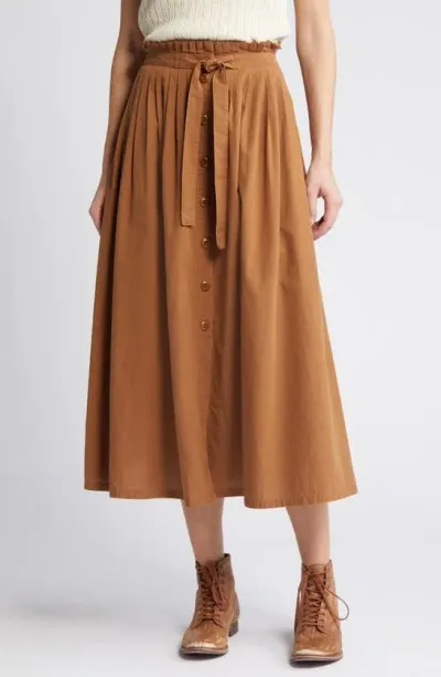 The Great The Treeline Cotton Blend Midi Skirt In Beige