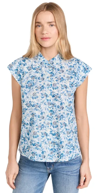 The Great The Wren Top Light Sky Pressed Floral Print In Multi