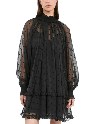 The Kooples Clip Dot Smocked Mock Neck Mini Dress In Black