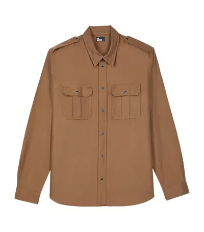 The Kooples Cotton-blend Long-sleeve Shirt In Classic Brown