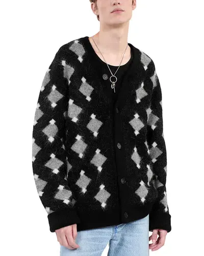 The Kooples Diamond Geo Wide Fit Cardigan In Black/grey/white