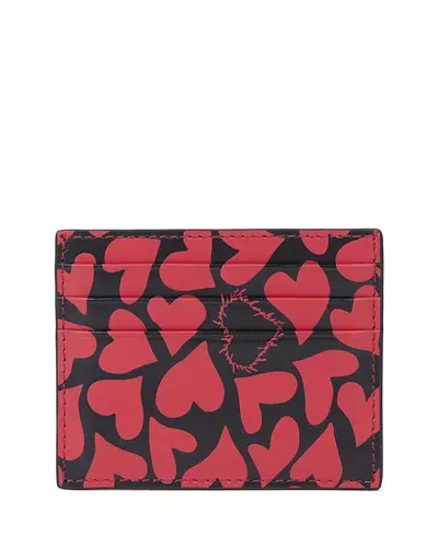 The Kooples Heart Leather Card Case In Black/white