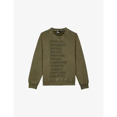 The Kooples Mens Olive Night Graphic-print Relaxed-fit Cotton Sweatshirt