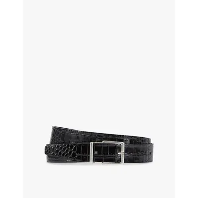 The Kooples Mens  Crocodile-embossed Leather Belt In Black