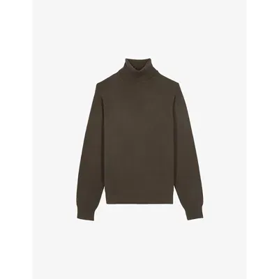 The Kooples Cashmere Blend Turtleneck Sweater In Kaki