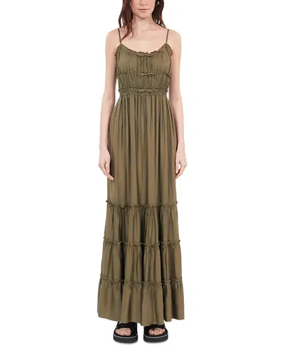 The Kooples Shirred Bow Maxi Dress In Khaki