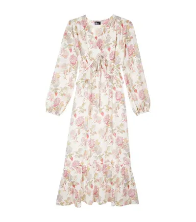 The Kooples Silk Floral Midi Dress In Beige